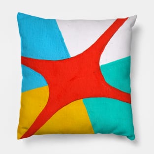 Orange Aqua Yellow Geometric Abstract Acrylic Painting Pillow