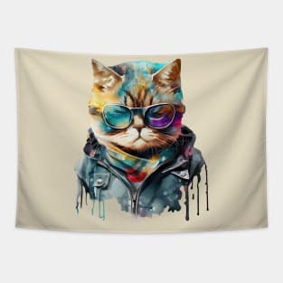 Cool Cat Watercolor Tapestry