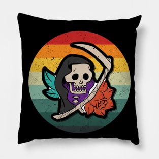 Vintage Spooky Halloween Grim Reaper Black Pillow