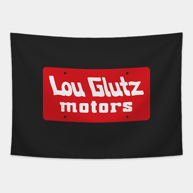 Lou Glutz Motors - Vacation vintage license plate logo Tapestry by BodinStreet