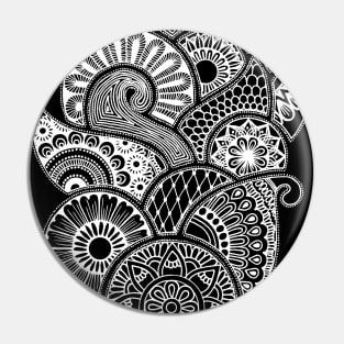 Abstract Mandala design (white on black) Pin