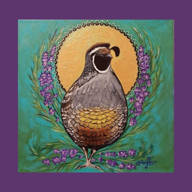 Quail sun lavender painting by StephaniePerryArt