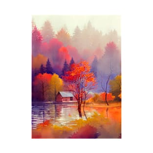 Colorful Autumn Landscape Watercolor 13 T-Shirt