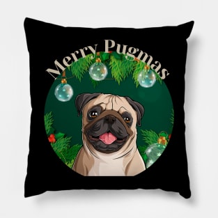 Merry Pugmas Christmas Pug Dog Pillow