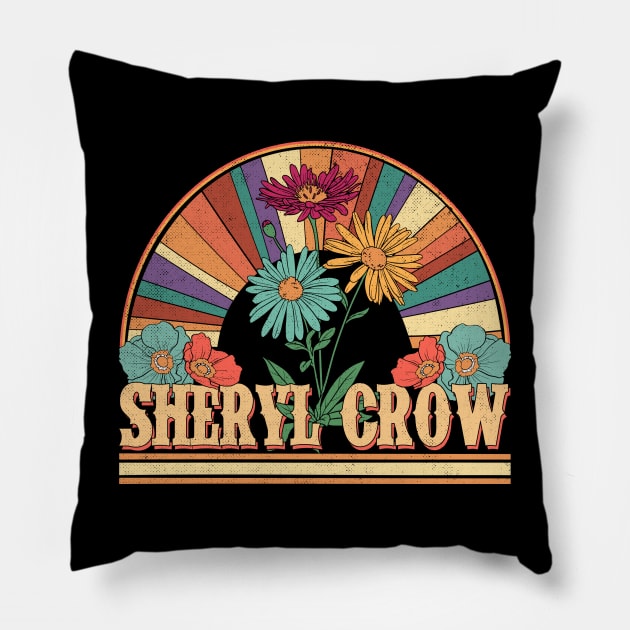 Sheryl Flowers Name Crow Personalized Gifts Retro Style Pillow by Dinosaur Mask Store