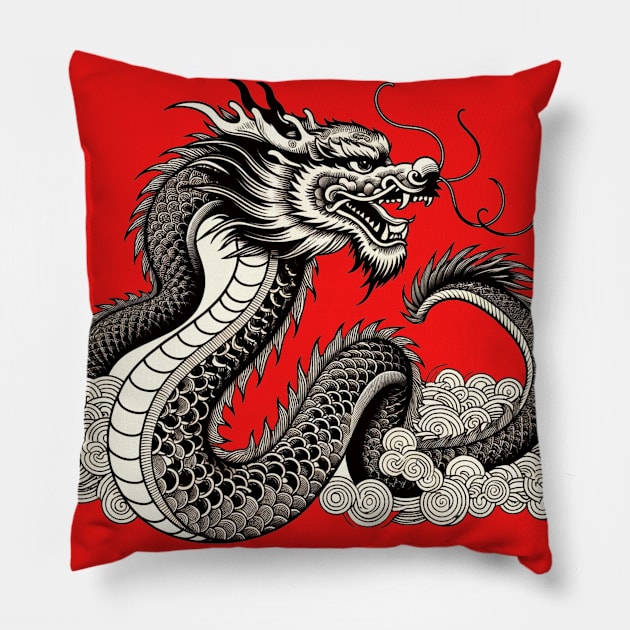 Mystical Dragon Line Art Pillow by GracePaigePlaza