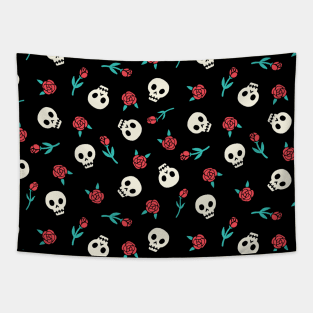 Red Roses and Skulls Halloween Pattern Tapestry