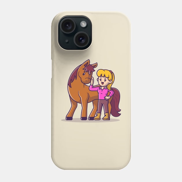 Cute Woman With Horse Cartoon Phone Case by Catalyst Labs