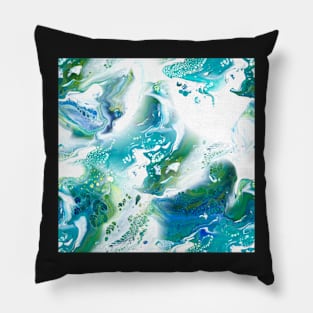 Blue, green, turquoise and white fluid Painting Pattern Pillow