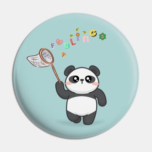 cute panda catching feelings bee and butterfly Pin