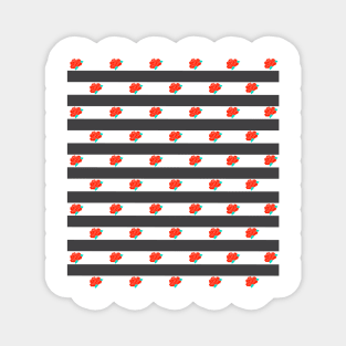 Red Rose Black and White Striped Pattern Magnet