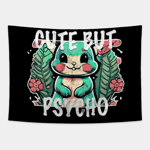 cute but psycho bunny Tapestry by ppandadesign