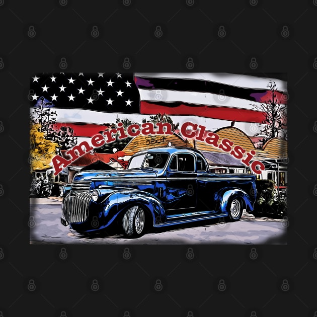 Classic Old American Truck Cartoon with American Flag by Custom Autos