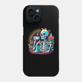 Skeleton with coffee and roses Phone Case