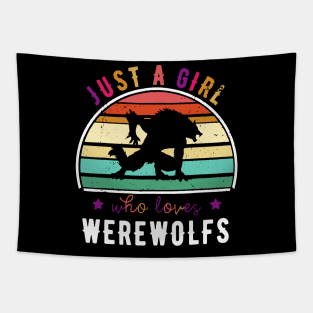 Retro Vintage Just a Girl Loves Werewolf Funny Tapestry