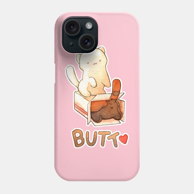 Neko Atsume Cake Box Butt with Snowball and Bandit Phone Case by floralfrolic