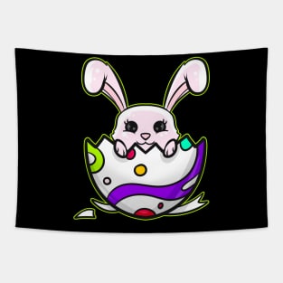 Kawaii Easter Bunny inside a cracked painted Easter Egg Tapestry