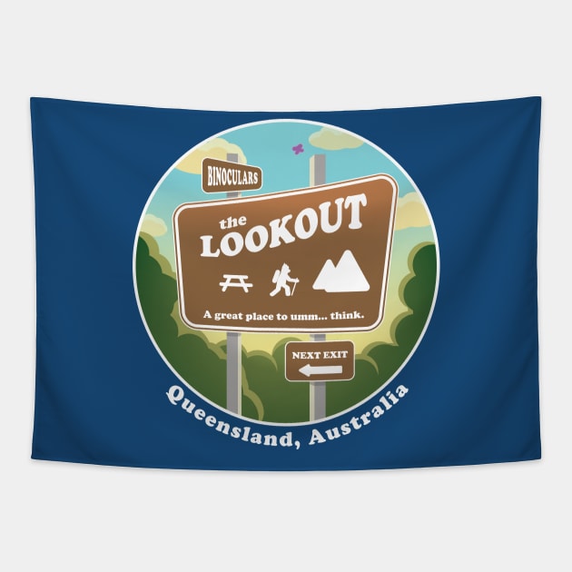 The Lookout Sign Tapestry by Cre8tiveTees