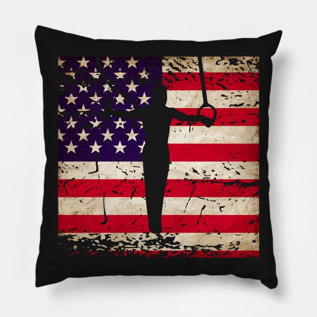 Men's Gymnastics Iron Cross Distressed American Flag Pillow by 4Craig