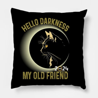 Hello Darkness My Old Friend Solar Eclipse April 8 2024  Cat Pillow