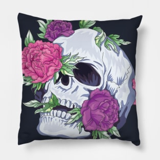 Skull and Peonies Sugar Tattoo Style Pillow