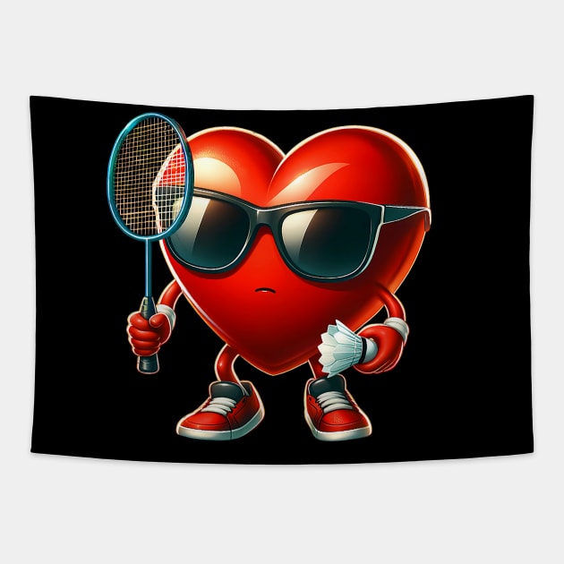 Heart Playing badminton Valentines Day Valentine Men Womens Tapestry by Neldy