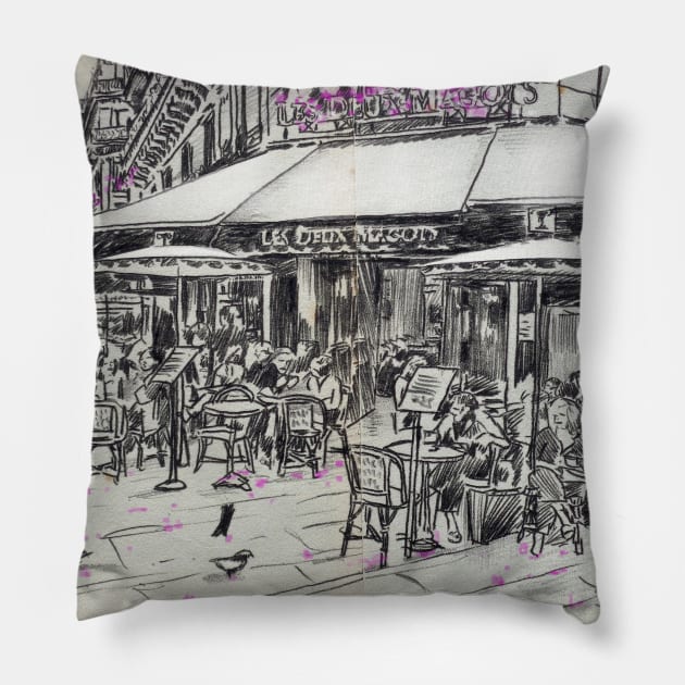 Parisian cafe Pillow by Loui Jover 