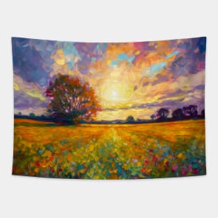 Tree and summer floral fields Tapestry