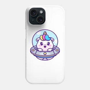 Cute unicorn flying with spaceship ufo cartoon Phone Case