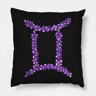 Hand Drawn Lavender Gemini Zodiac Sign in Watercolor and Ink Pillow