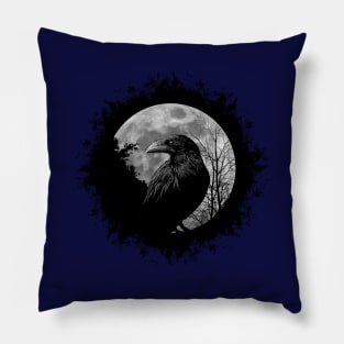 Mystic Black Crow Artwork Full Moon Raven Pillow