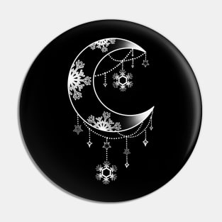 Crescent Moon Winter Christmas Snowflake Design Pin