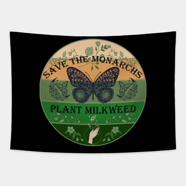 Save The Monarchs Plant Milkweed Sunset Forest Tapestry by mythikcreationz