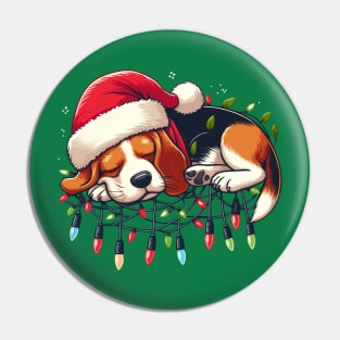 Beagle Dog Sleeping On Christmas Lights Pin