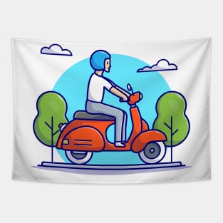 Man Riding Scooter Cartoon Vector Icon Illustration Tapestry