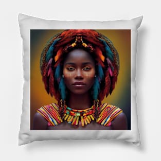 a woman with colorful hair and traditional necklace Pillow