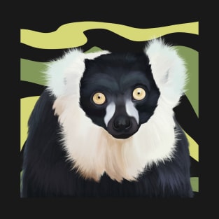 Black and White Ruffed Lemur Design T-Shirt