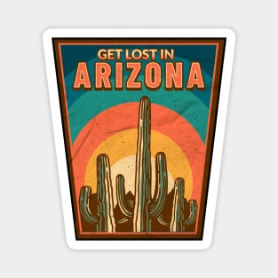 Vintage Get Lost in Arizona // Saguaro Cactus Arizona Retro Sunset Magnet