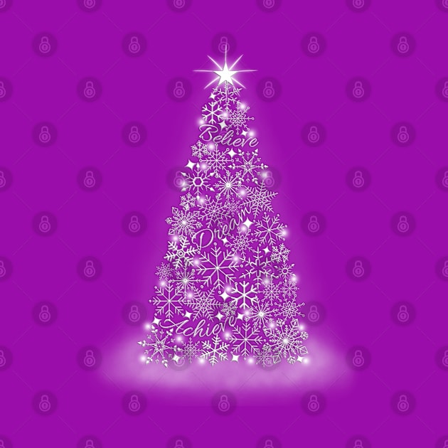 Inspirational Snowflake Christmas Tree, Believe, Dream & Achieve (Pink background) by Deez Pixel Studio