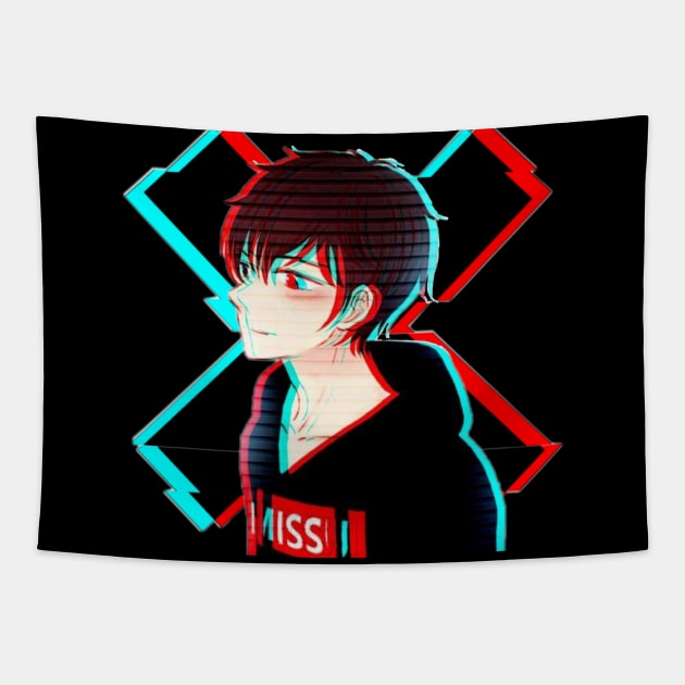 Glitch Anime Boy Tapestry by valival