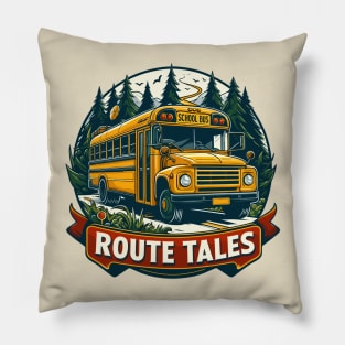 School Bus On An Adventurous Road Trip, Route Tales Pillow