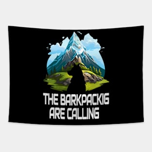 cool hiking season dog silhouette mountaineering backpacking mountain climbing nature lover traveling trekking Tapestry