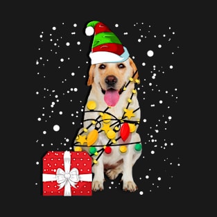 Christmas Labrador Retriever Dog red truck tree lights snow T-Shirt