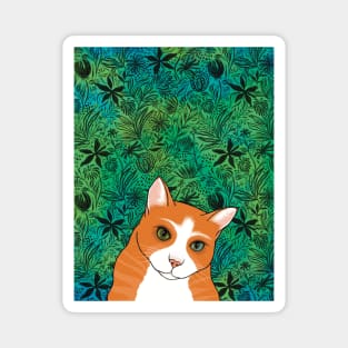 The Cute Ginger cat is watching you from a pattern background Magnet