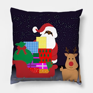 sleigh black santaclaus christmas reindeer Pillow