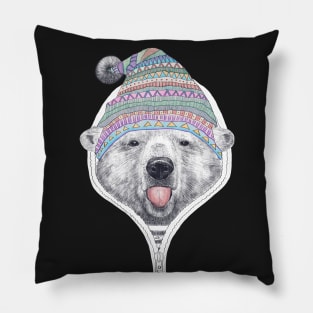 Winter bear on black Pillow