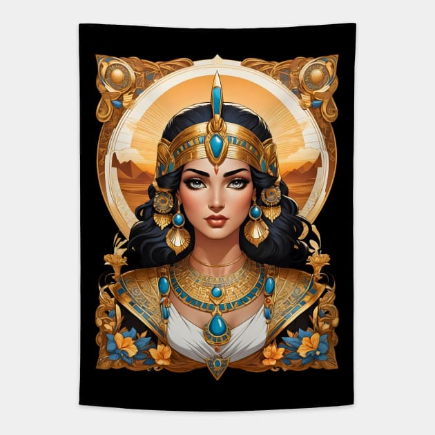 Cleopatra Queen of Egypt retro vintage floral design Tapestry by Neon City Bazaar