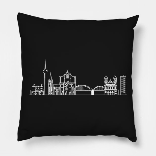 Cologne Skyline in white with details Pillow by Mesyo