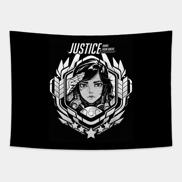 Pharah "Justice Rains From Above!" Tapestry by RobotCatArt