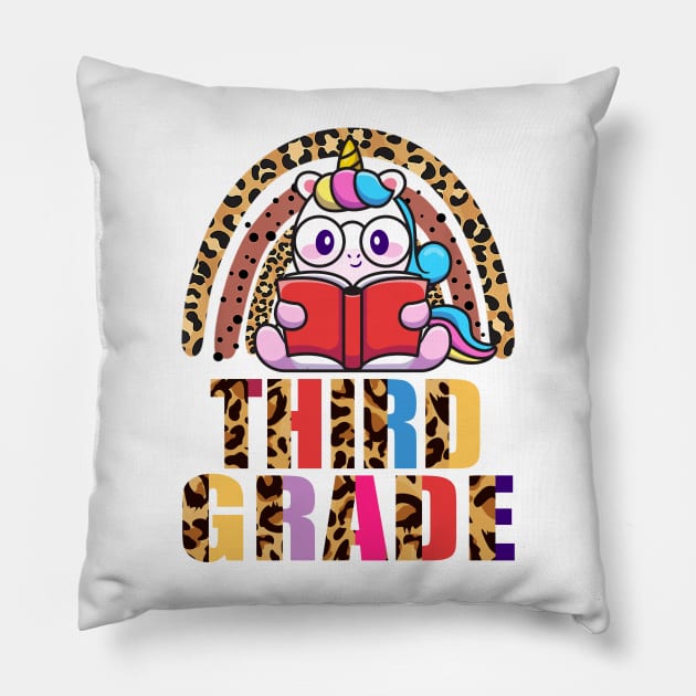 Third Grade Rainbow Leopard Funny Unicorn Teacher Student School Pillow by wonderws